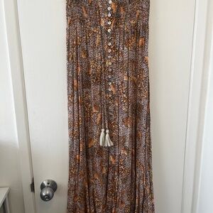 Floral Button-Down Maxi Skirt - Brown and Orange